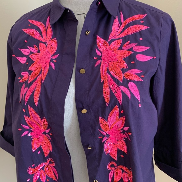 Closet Cleanout! Anthro Maeve Top Purple Pink Sequin Shirt Blouse - Picture 7 of 10